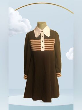 VINTAGE 1960s MOD John Howard Brown Long-Sleeve Dress with White Collar